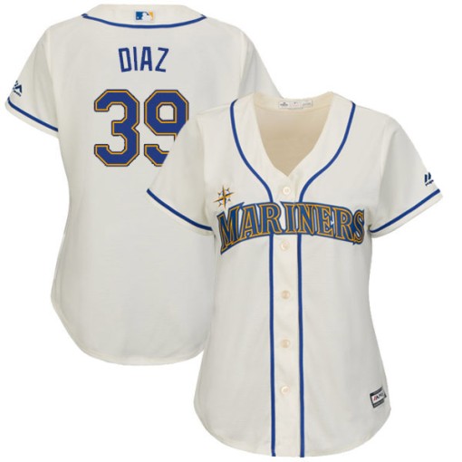 Women's Majestic Seattle Mariners Edwin Diaz Replica Cream Home Cool Base Jersey